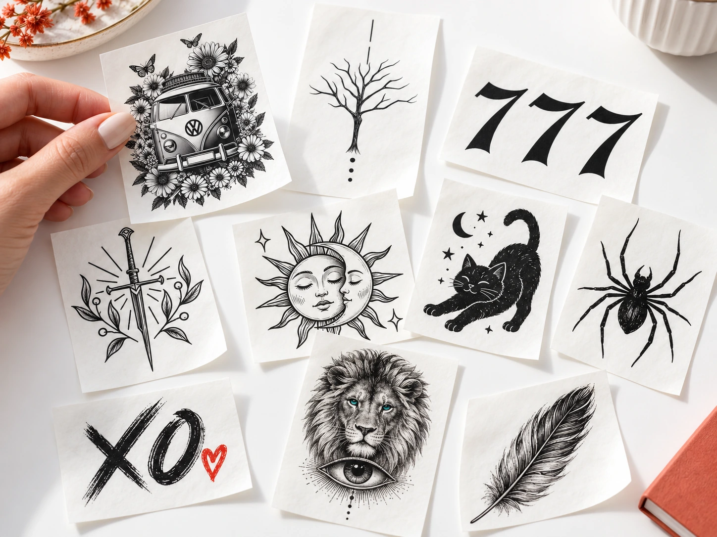 Composição ilustrativa de tatuagens prontas e cortadas para festas e eventos