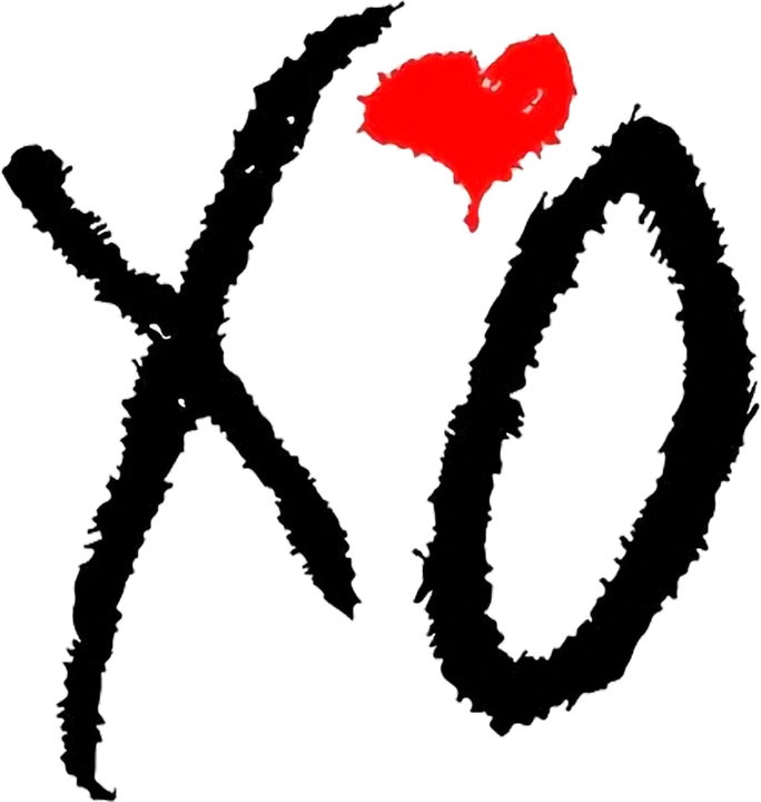 XO com coração vermelho